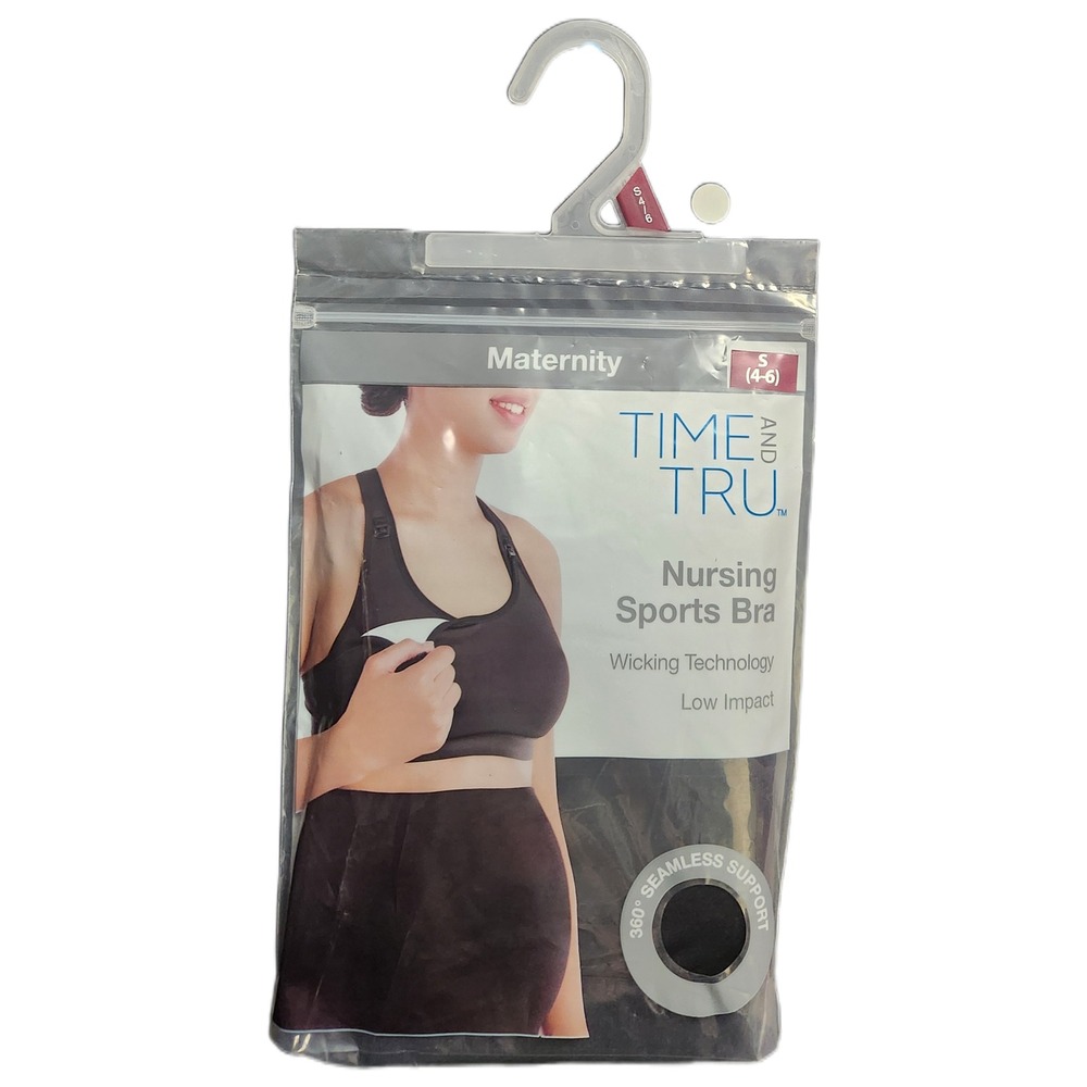 Small 4-6 Time and Tru Womens Maternity Nursing Sports Bra Black Low Impact NWT